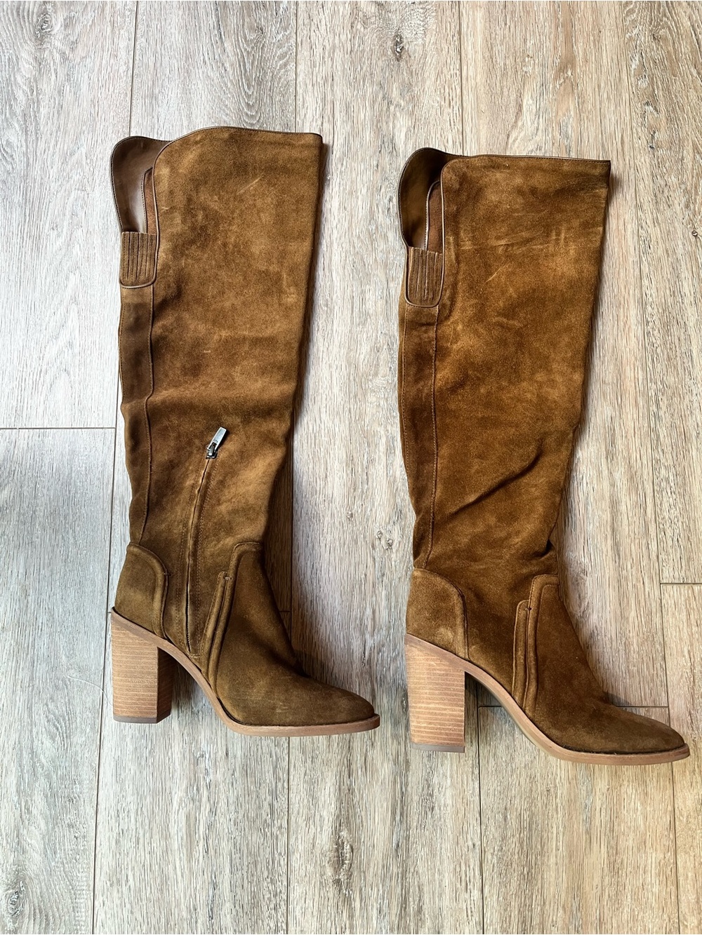 Vince Camuto Chestnut Brown Suede Over-the-Knee Block Heel Boots